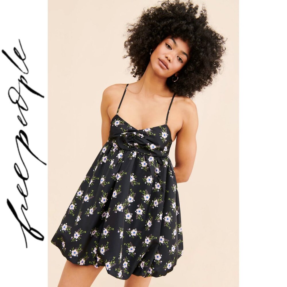 NWOT Free People In A Bubble Mini Dress M Black Floral